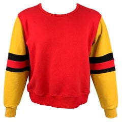 MARNI Size S Red & Mustard Color Block Cotton Crew-Neck Sweatshirt
