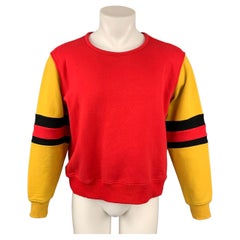 MARNI Size S Red & Mustard Color Block Cotton Crew-Neck Sweatshirt