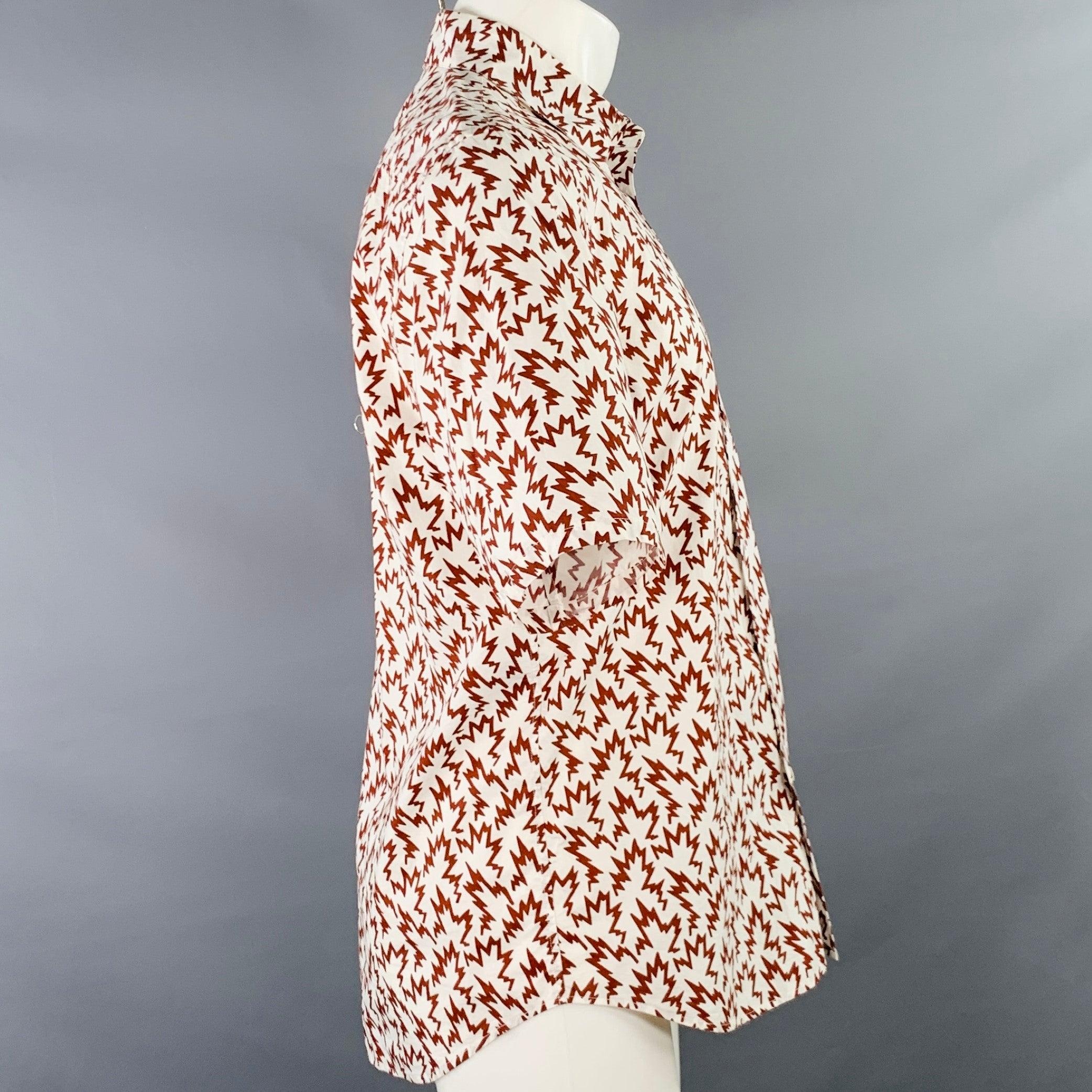 Blanc MARNI Size S White Burgundy Abstract Print Cotton Button Up Short Sleeve Shirt (Chemise à manches courtes avec boutons en coton) en vente
