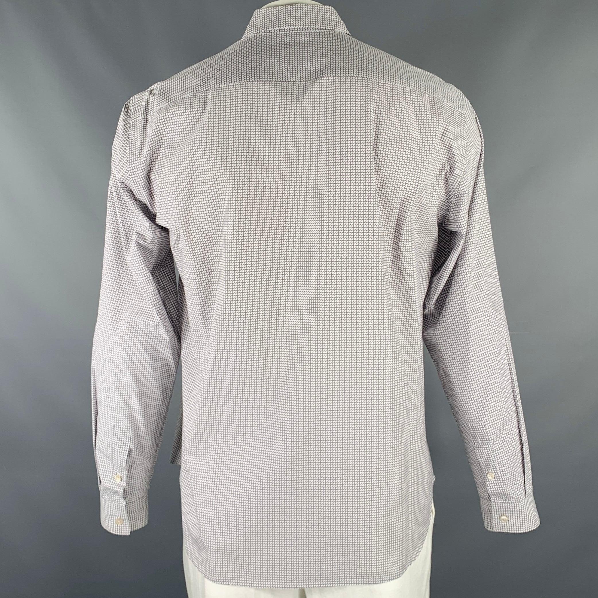 MARNI Size XL Grey White Cotton Button Up Long Sleeve Shirt In Excellent Condition For Sale In San Francisco, CA