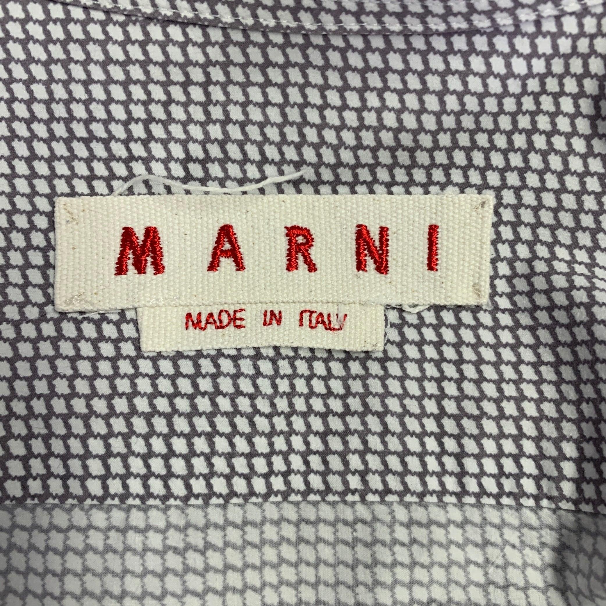 Men's MARNI Size XL Grey White Cotton Button Up Long Sleeve Shirt For Sale