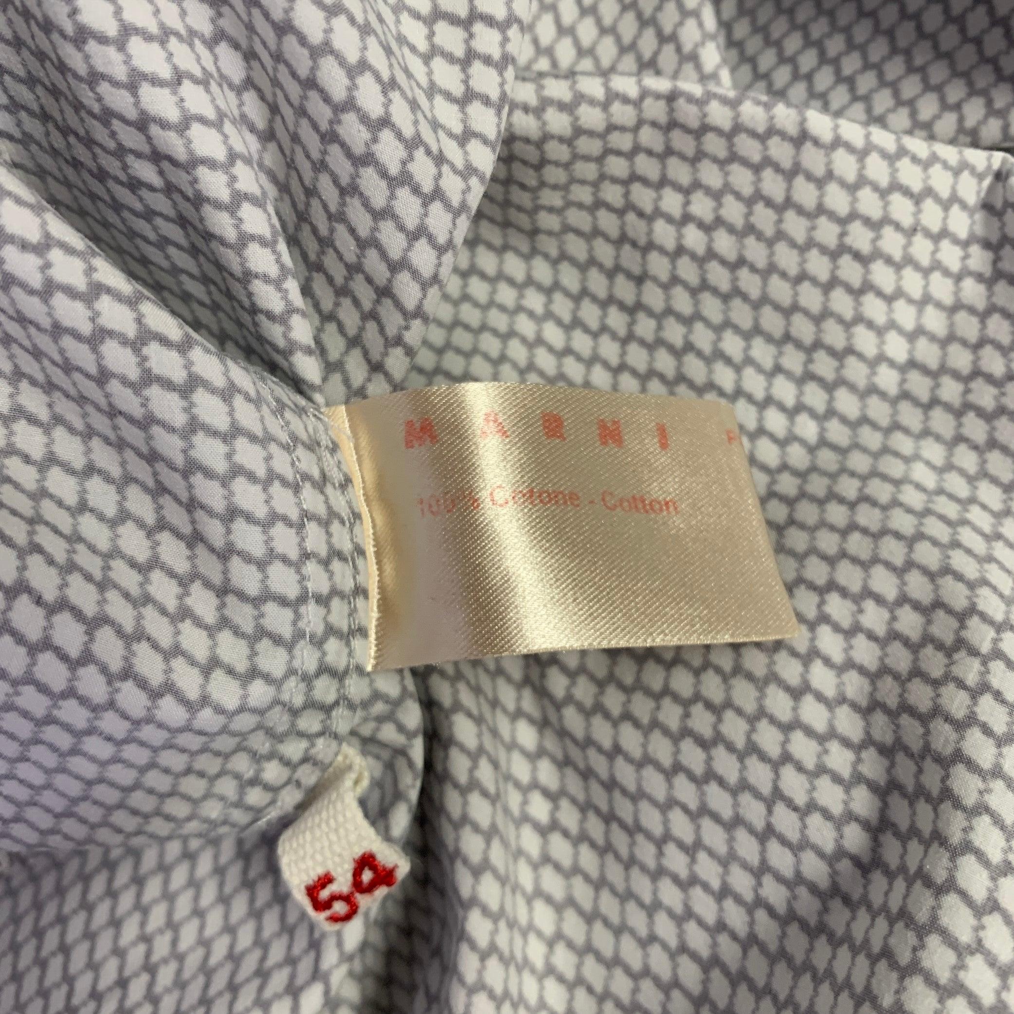 MARNI Size XL Grey White Cotton Button Up Long Sleeve Shirt For Sale 1