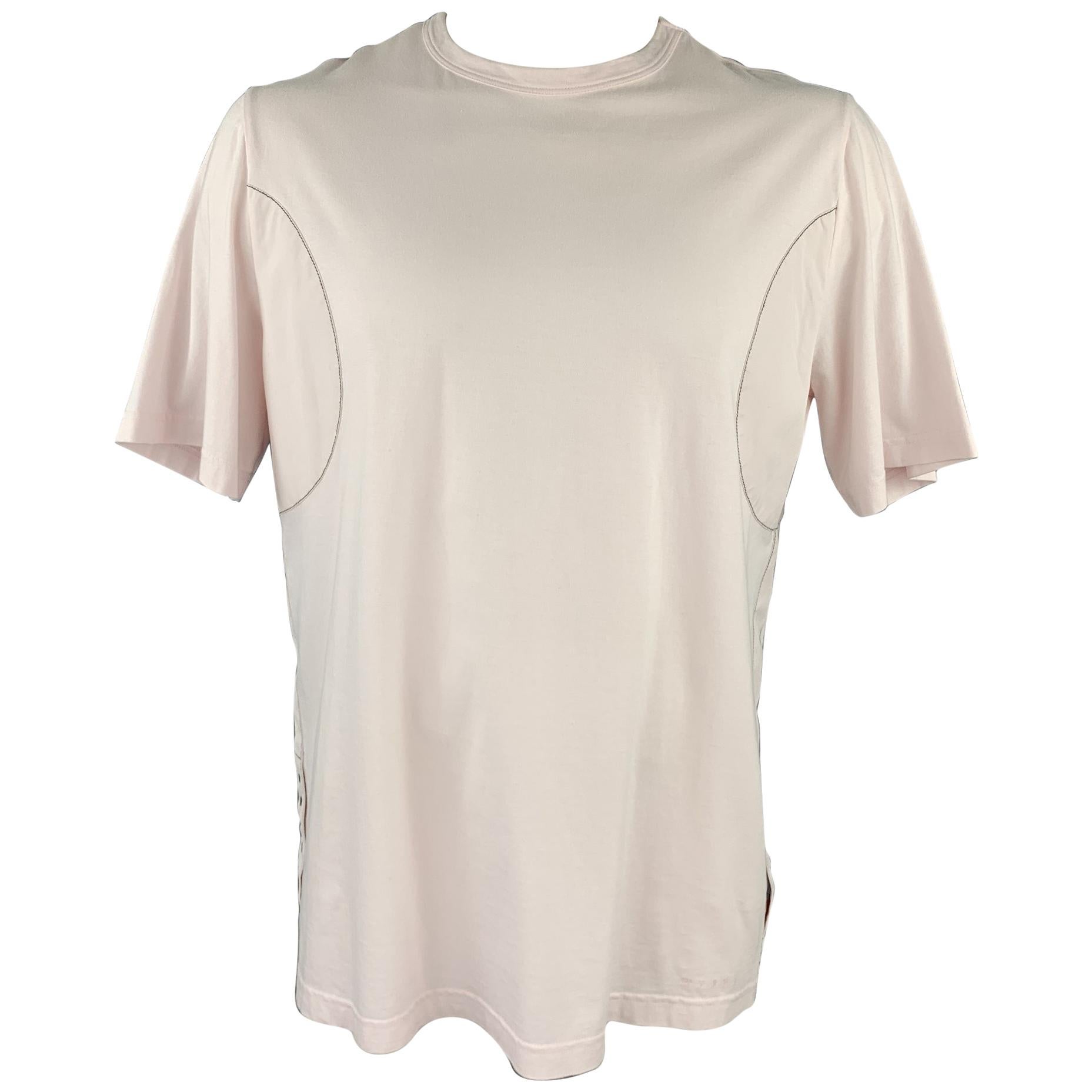 MARNI Size XL Pink Contrast Stitch Cotton Crew-Neck T-shirt