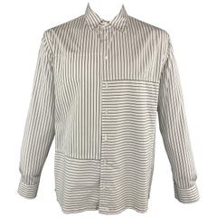 MARNI Size XL White 
Black Stripe Cotton Button Up Long Sleeve Shirt