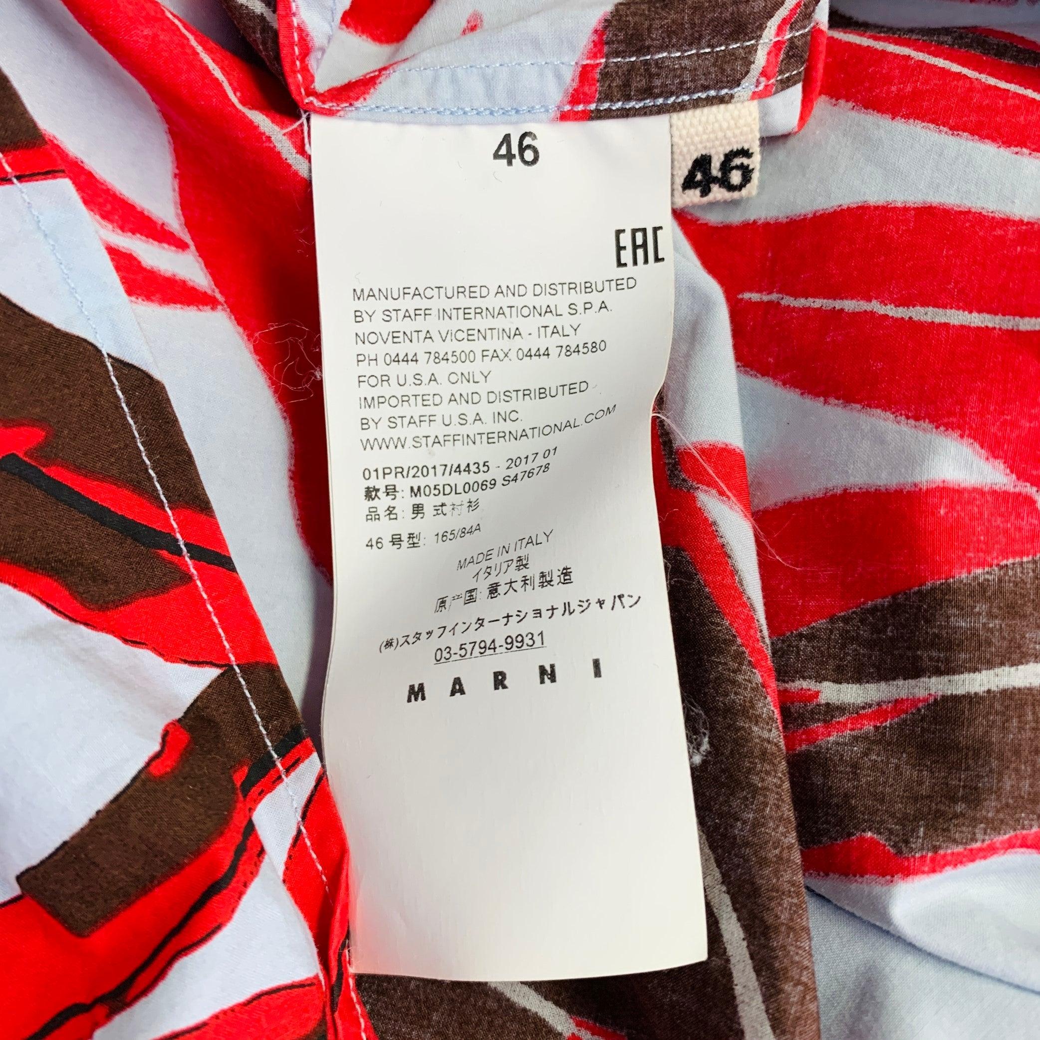 MARNI Taille XS Bleu Rouge Marron Feuilles Coton Bouton Up Chemise à manches courtes Pour hommes en vente