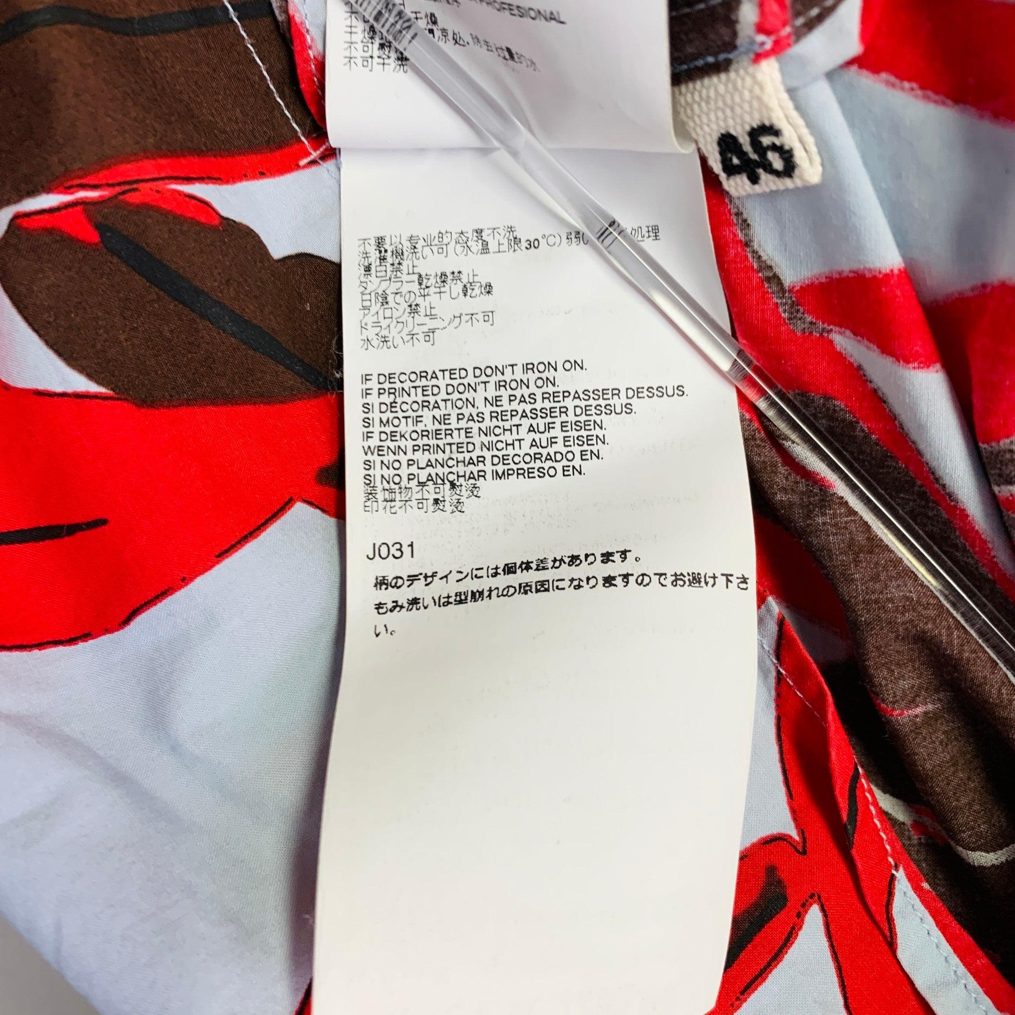 MARNI Taille XS Bleu Rouge Marron Feuilles Coton Bouton Up Chemise à manches courtes en vente 2