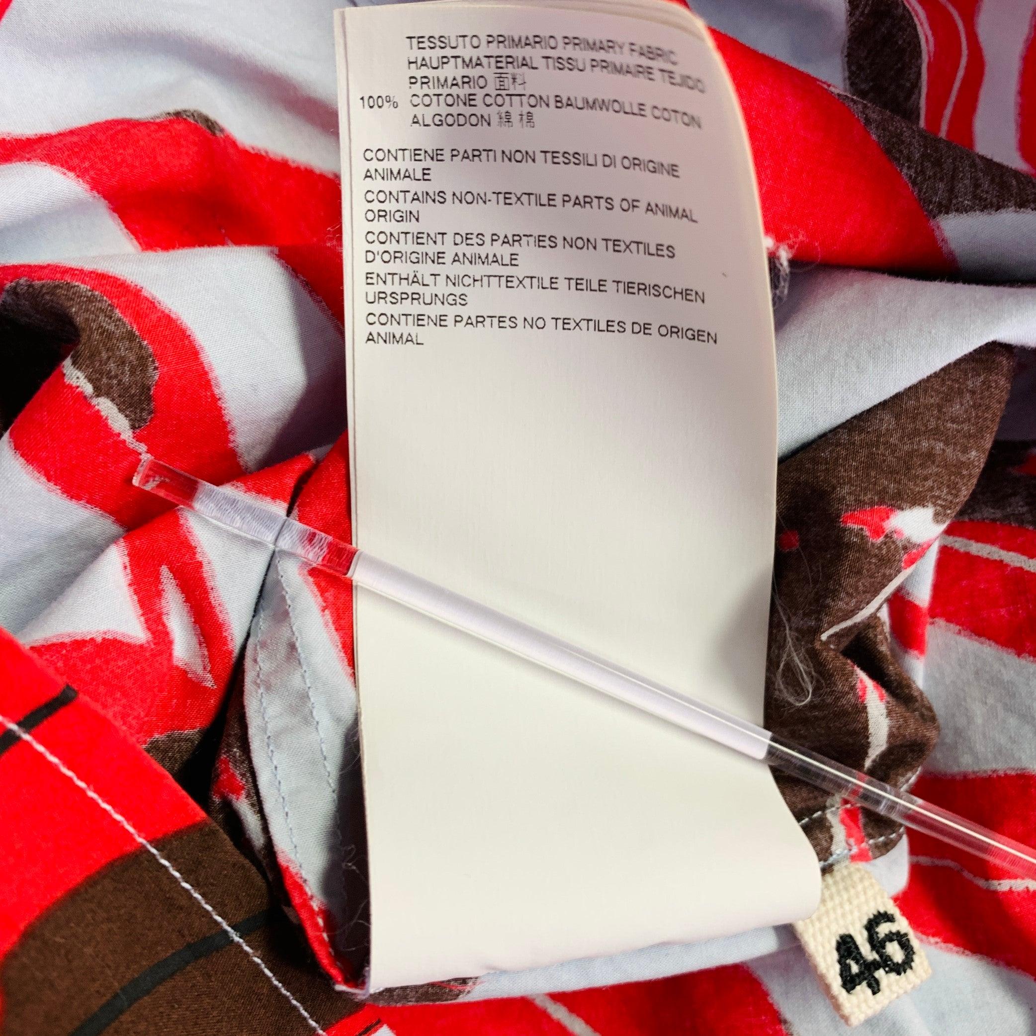 MARNI Taille XS Bleu Rouge Marron Feuilles Coton Bouton Up Chemise à manches courtes en vente 3