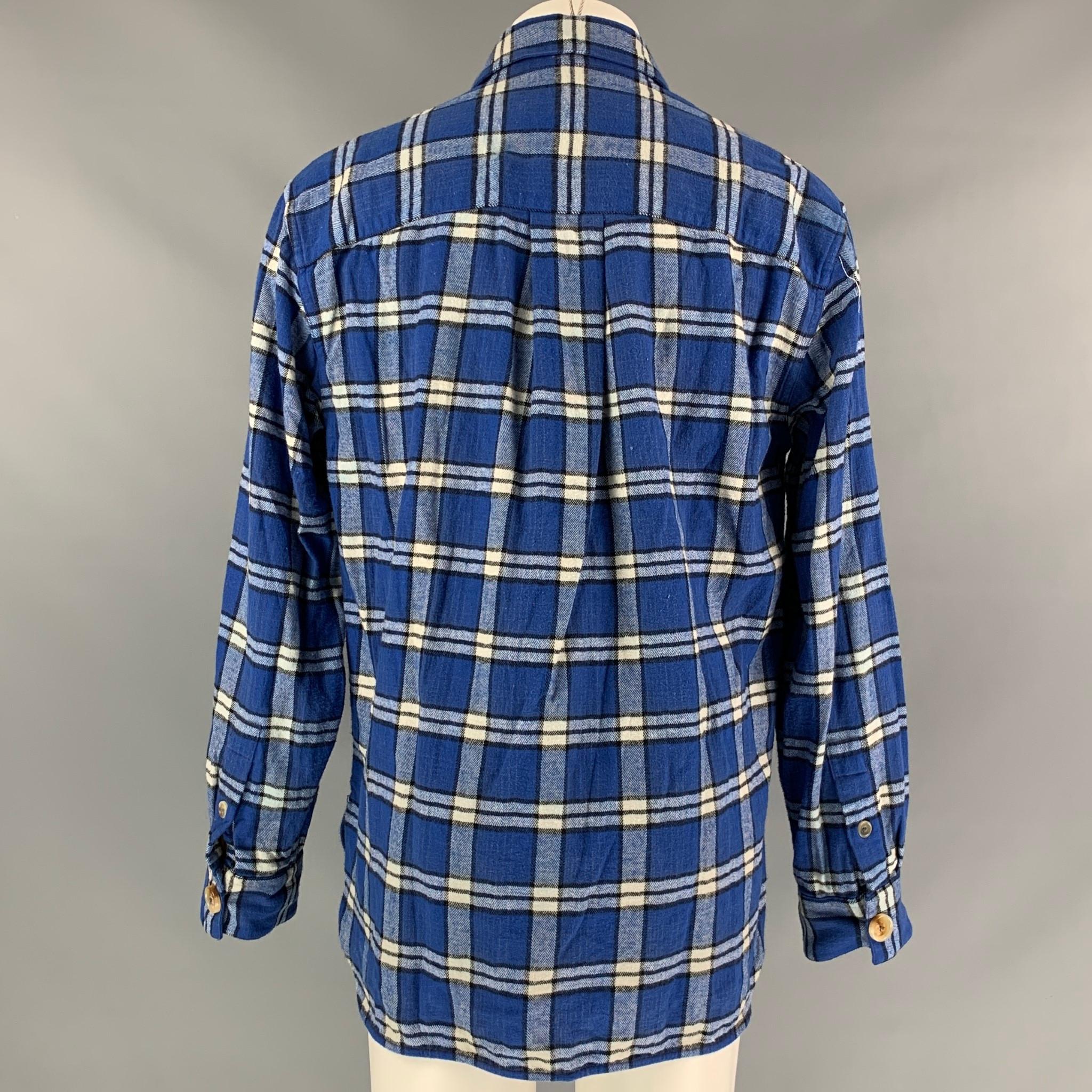 MARNI Size XS Blue & White Brushed Plaid Cotton Oversized Long Sleeve Shirt In Good Condition In San Francisco, CA