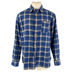 MARNI Size XS Blue & White Brushed Plaid Cotton Oversized Long Sleeve Shirt