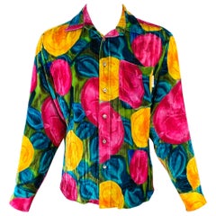 Used MARNI Size XS Multi Color Roses Print Viscose Silk Velvet Long Sleeve Shirt
