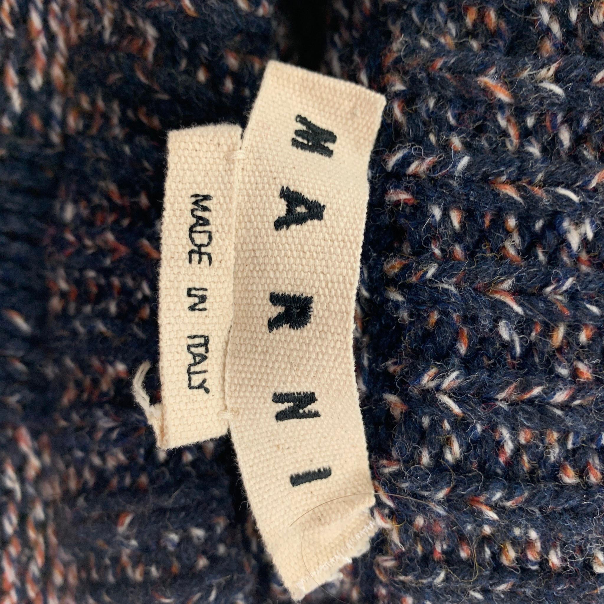 MARNI Size XS Navy & Brick Knitted Checkered Wool Crew-Neck Sweater In Good Condition In San Francisco, CA