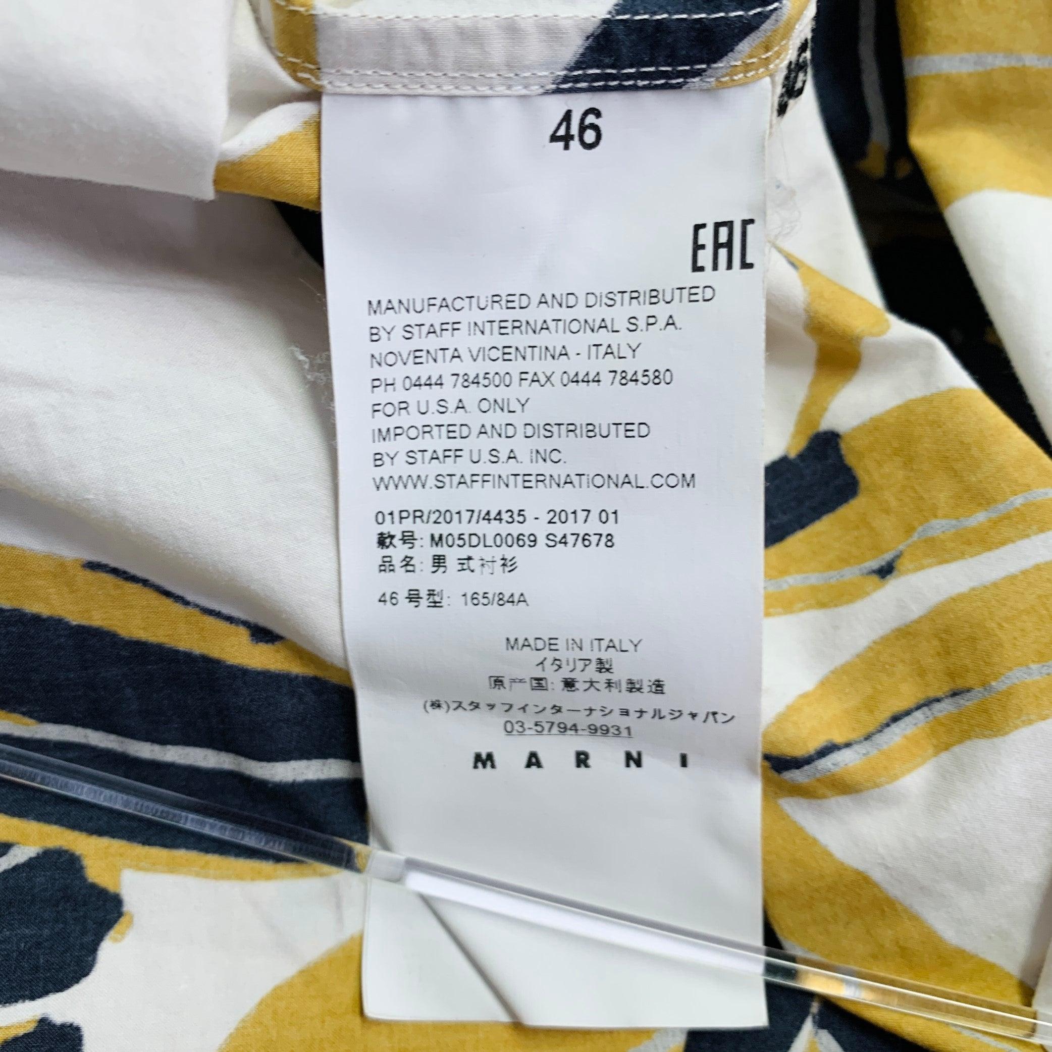 MARNI Größe XS Weiß Khaki Schwarz Blätter Baumwolle Button Up Kurzarmhemd im Angebot 1