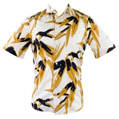 MARNI Taglia XS Bianco Cachi Nero Foglie Cotone Button Up Camicia Manica Corta