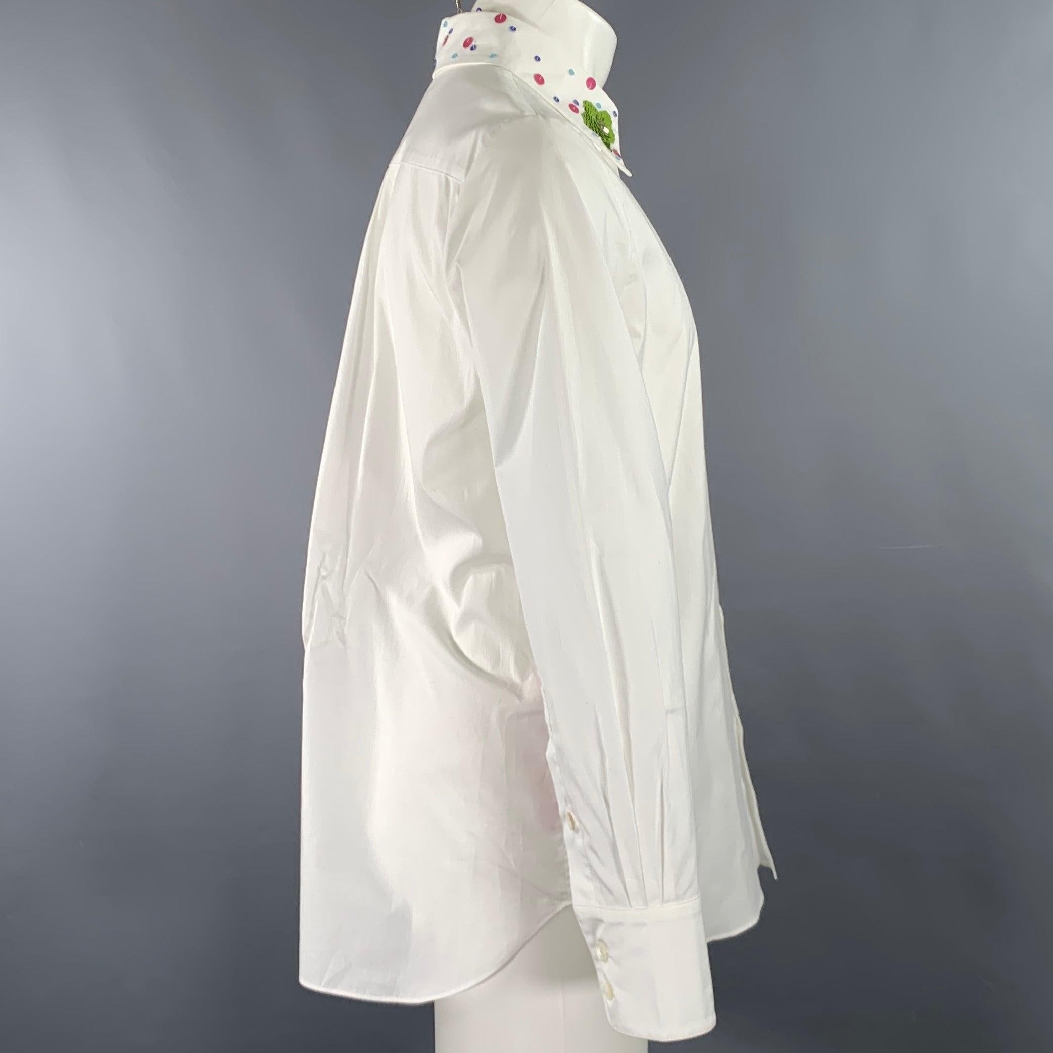 Gray MARNI Size XS White Sequined Cotton Oversized Long Sleeve Shirt For Sale