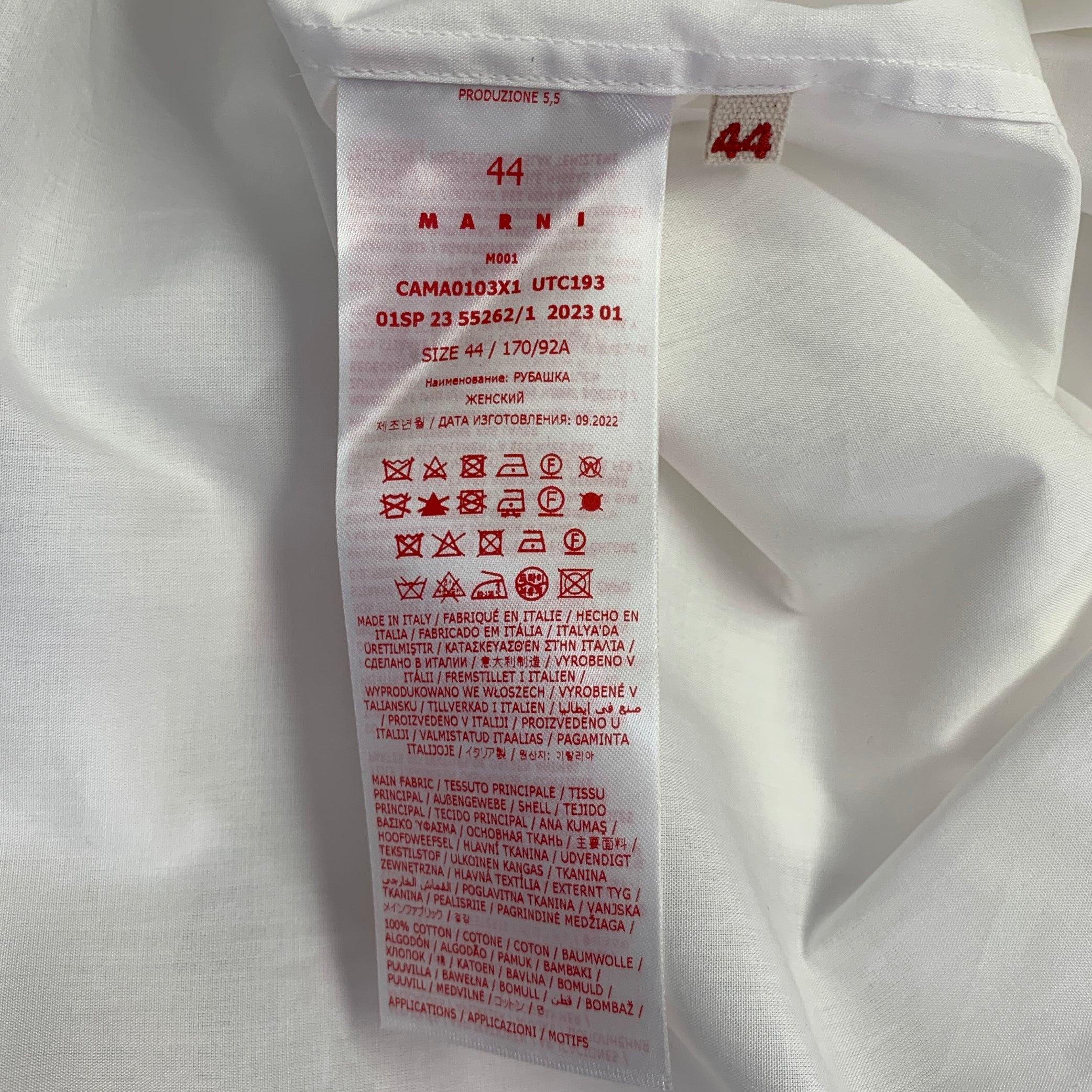 MARNI Size XS White Sequined Cotton Oversized Long Sleeve Shirt For Sale 1