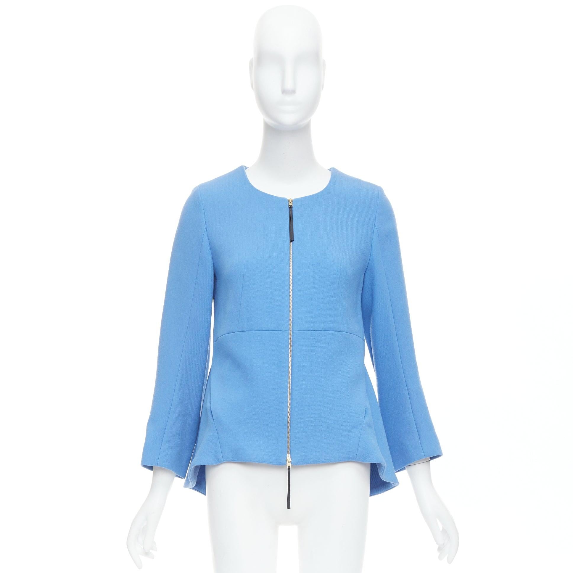 Manteau à col péplum MARNI en laine vierge bleu ciel à fermeture éclair sur le devant IT40 S en vente 5
