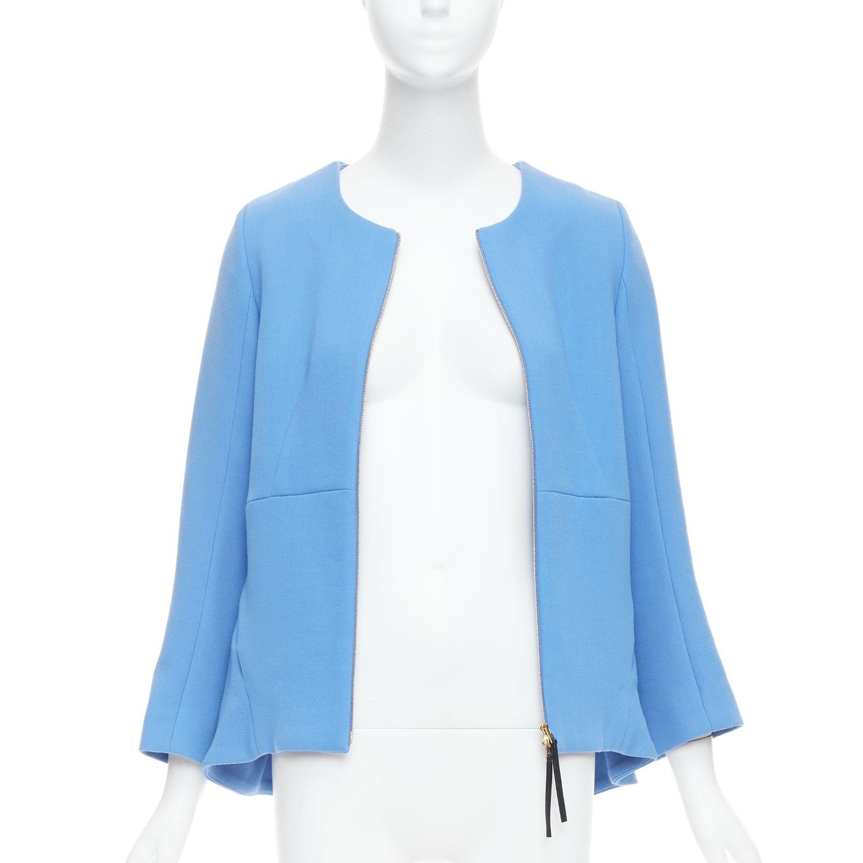 Bleu Manteau à col péplum MARNI en laine vierge bleu ciel à fermeture éclair sur le devant IT40 S en vente