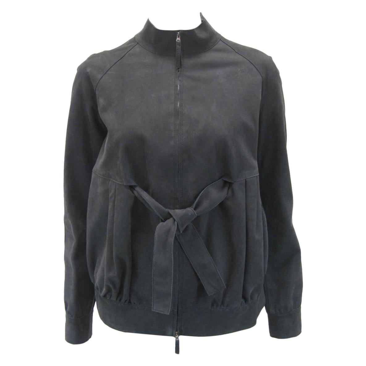 Marni Soft Black Gathered Suede Jacket with Inside Tie