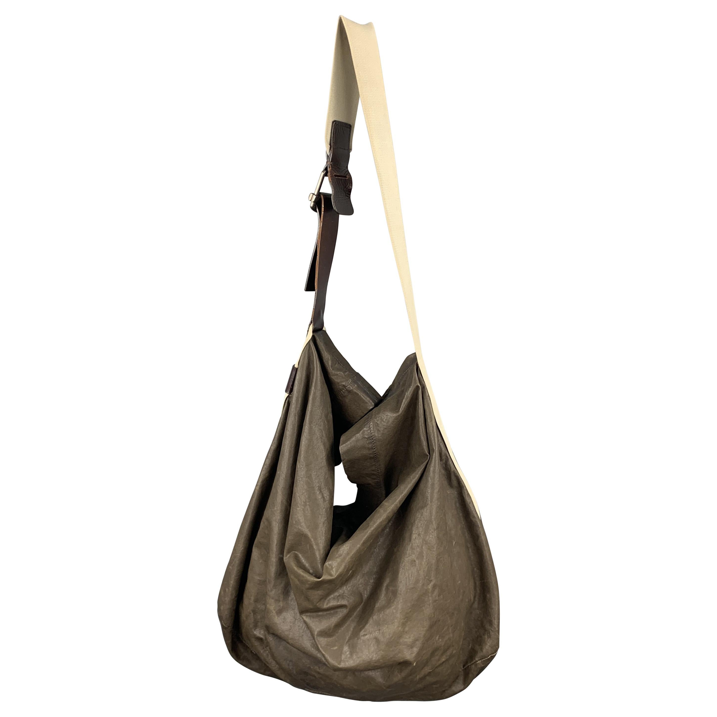 MARNI Solid Brown Soft Leather Oversized Hobo Shoulder Bag