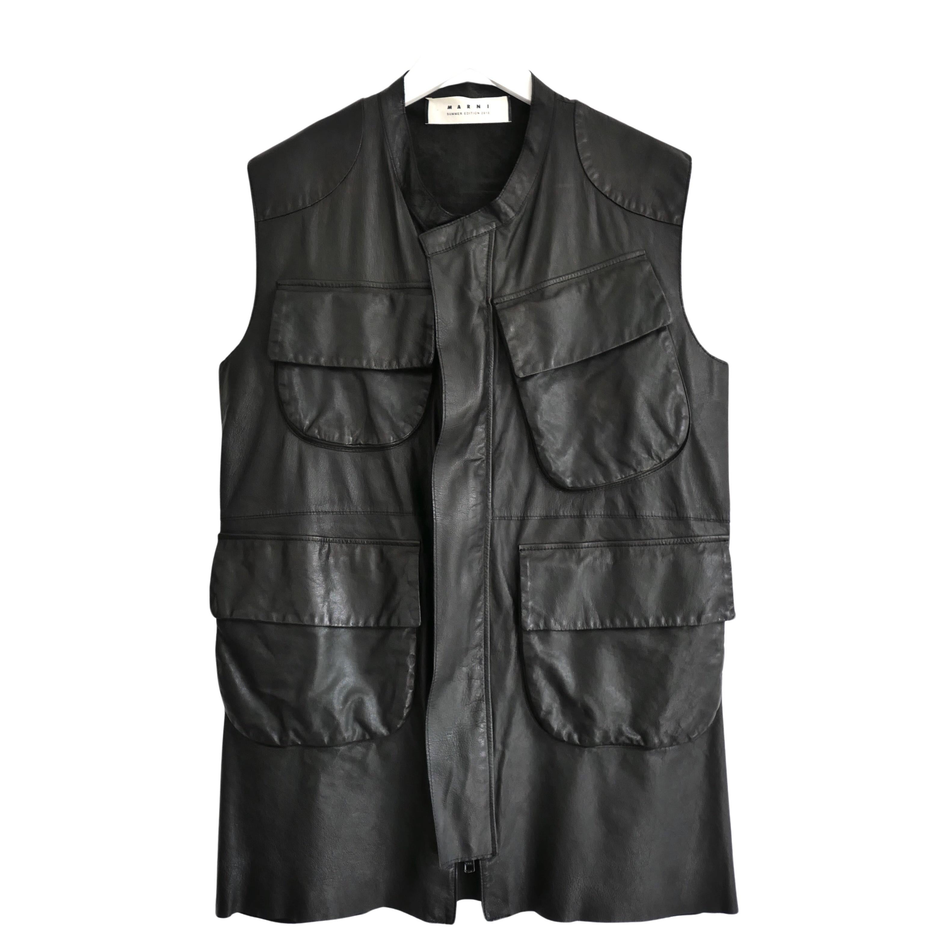 Marni Spring 2010 Leather Sleeveless Cargo Jacket For Sale