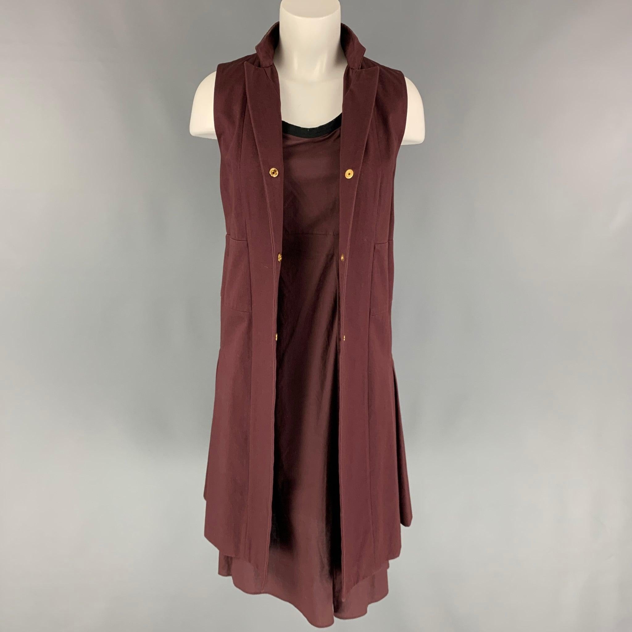 MARNI SS 13 Size 4 Burgundy Cotton Sleeveless 2 Piece Dress Set In Good Condition For Sale In San Francisco, CA