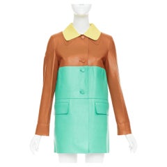 MARNI SS2015 yellow tan turquoise colorblocked lambskin leather coat IT38 XS