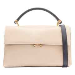 MARNI stone grey black clasp lock flap top handle crossbody satchel bag