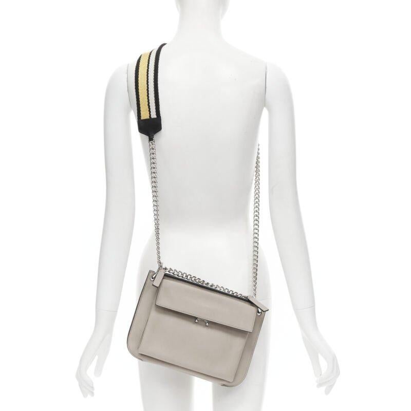MARNI stone grey silver lock dual zip pouch chain sport strap crossbody bag
Reference: CELG/A00032
Brand: Marni
Model: Dual pouch chain crossbody
Material: Leather
Color: Ecru
Pattern: Solid
Closure: Zip
Lining:  Leather
Extra Details: Metal clasp
