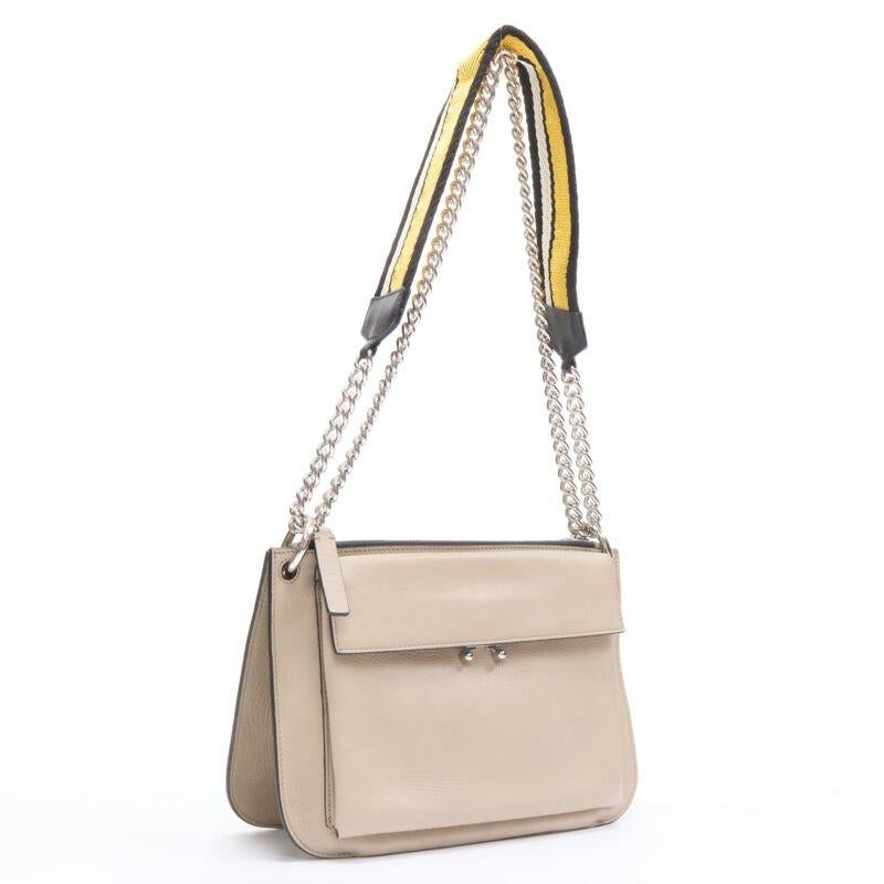Beige MARNI stone grey silver lock dual zip pouch chain sport strap crossbody bag For Sale