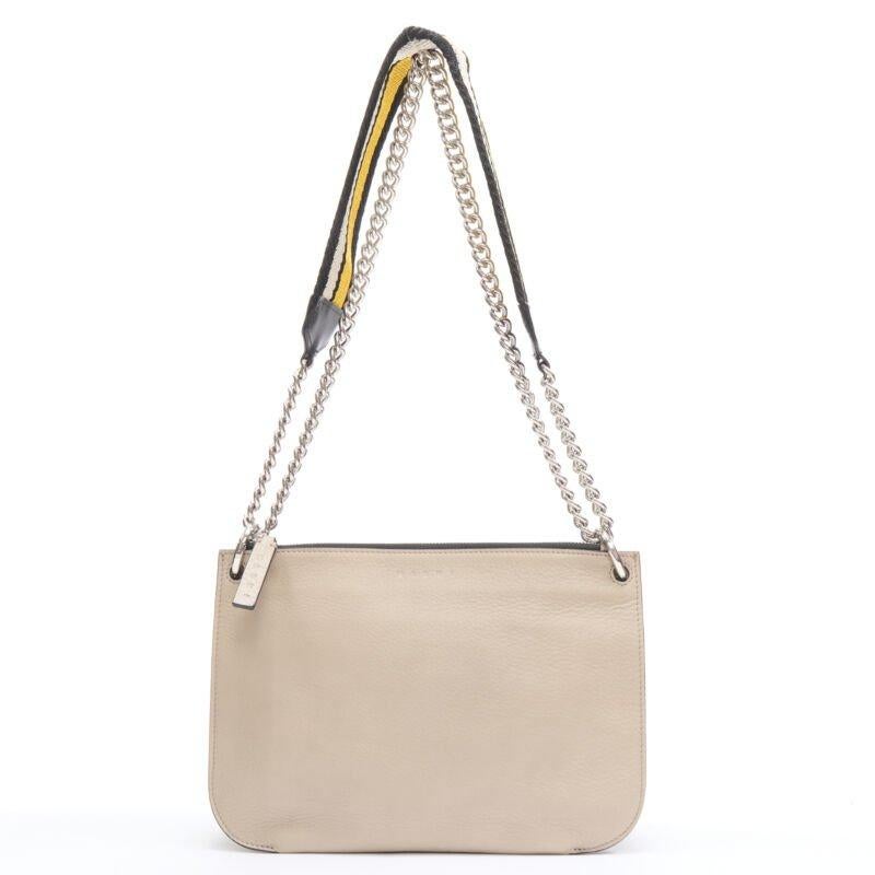 Women's MARNI stone grey silver lock dual zip pouch chain sport strap crossbody bag For Sale