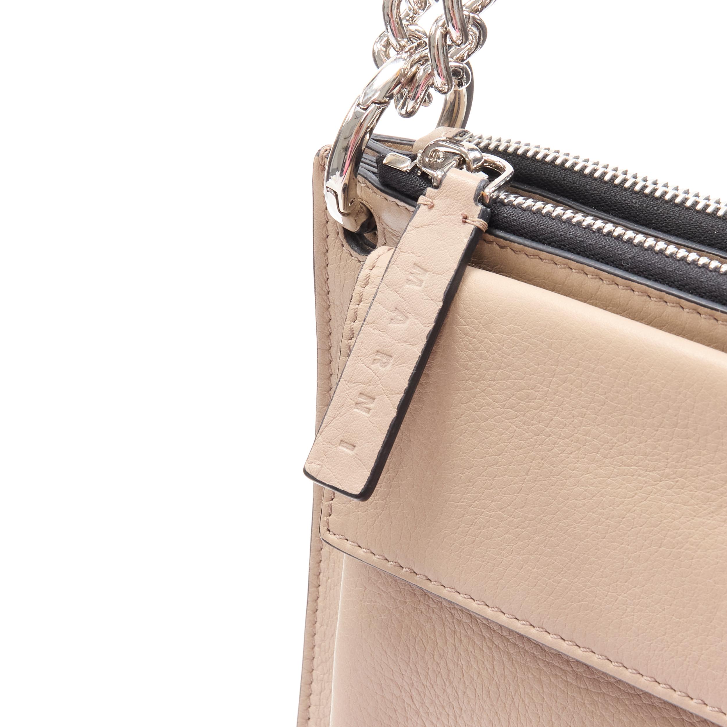 Women's MARNI stone grey silver lock dual zip pouch chain sport strap crossbody bag For Sale