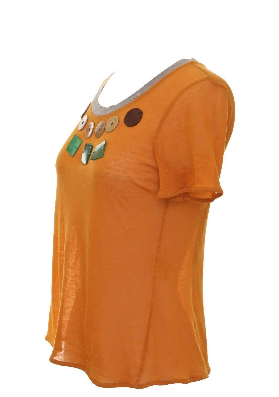 MARNI T-Shirt Knit Short Sleeve Top Orange Baumwolle Kaschmir Wood Applique 40 im Zustand „Hervorragend“ im Angebot in Hollywood, FL