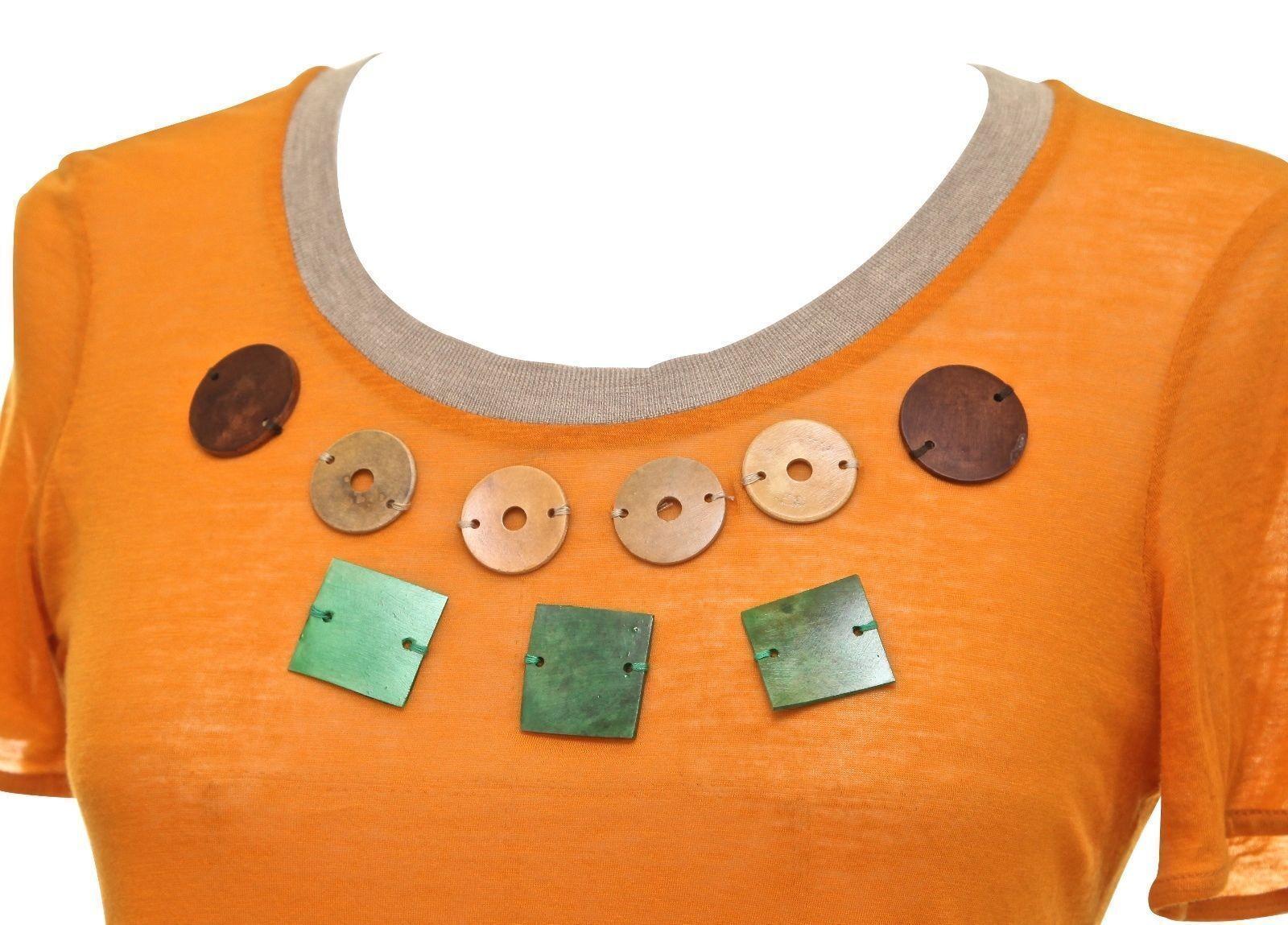 MARNI T-Shirt Knit Short Sleeve Top Orange Baumwolle Kaschmir Wood Applique 40 Damen im Angebot