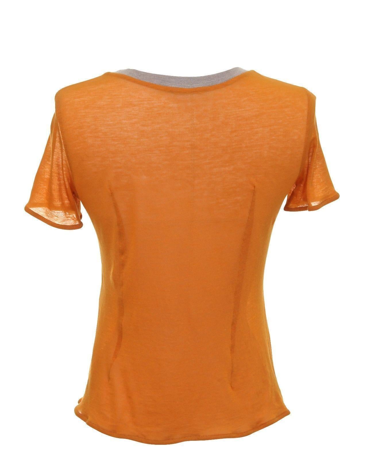 MARNI T-Shirt Knit Short Sleeve Top Orange Baumwolle Kaschmir Wood Applique 40 im Angebot 3