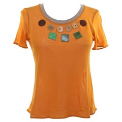 MARNI T-Shirt Knit Short Sleeve Top Orange Baumwolle Kaschmir Wood Applique 40