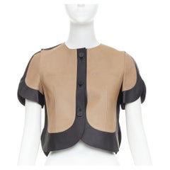 MARNI tan schwarz Kalbsleder geschwungenen Panel Blütenblatt Ärmel abgeschnittene Jacke IT38 XS