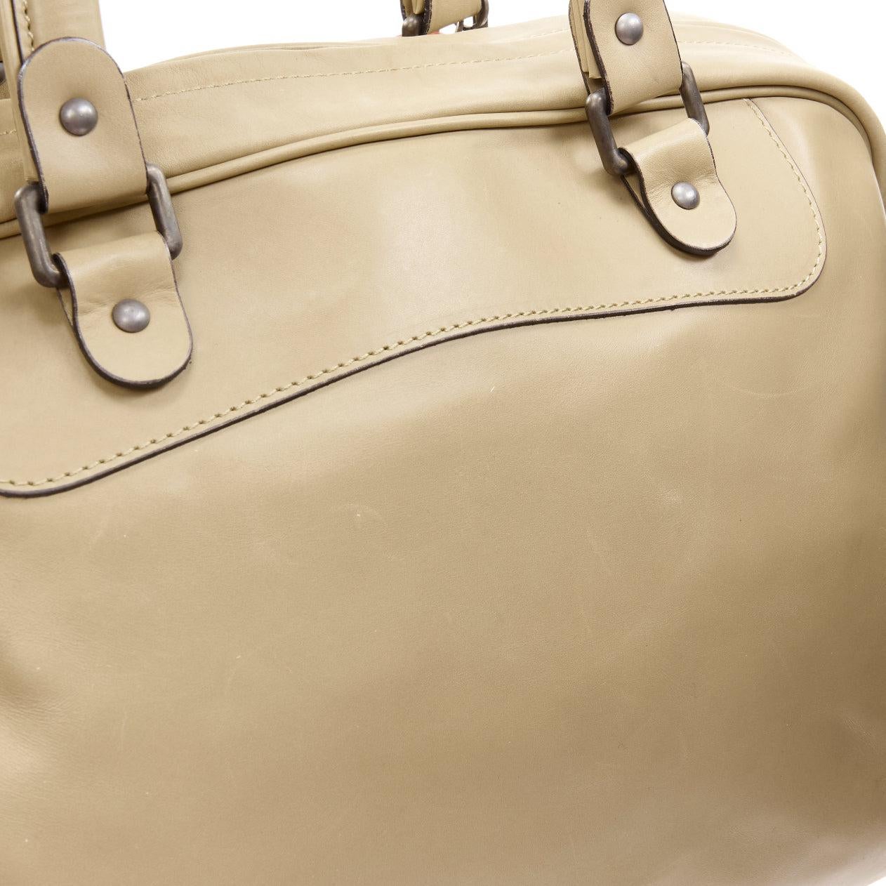 MARNI tan brown leather resin metal chain large weekend bowling boston bag For Sale 6