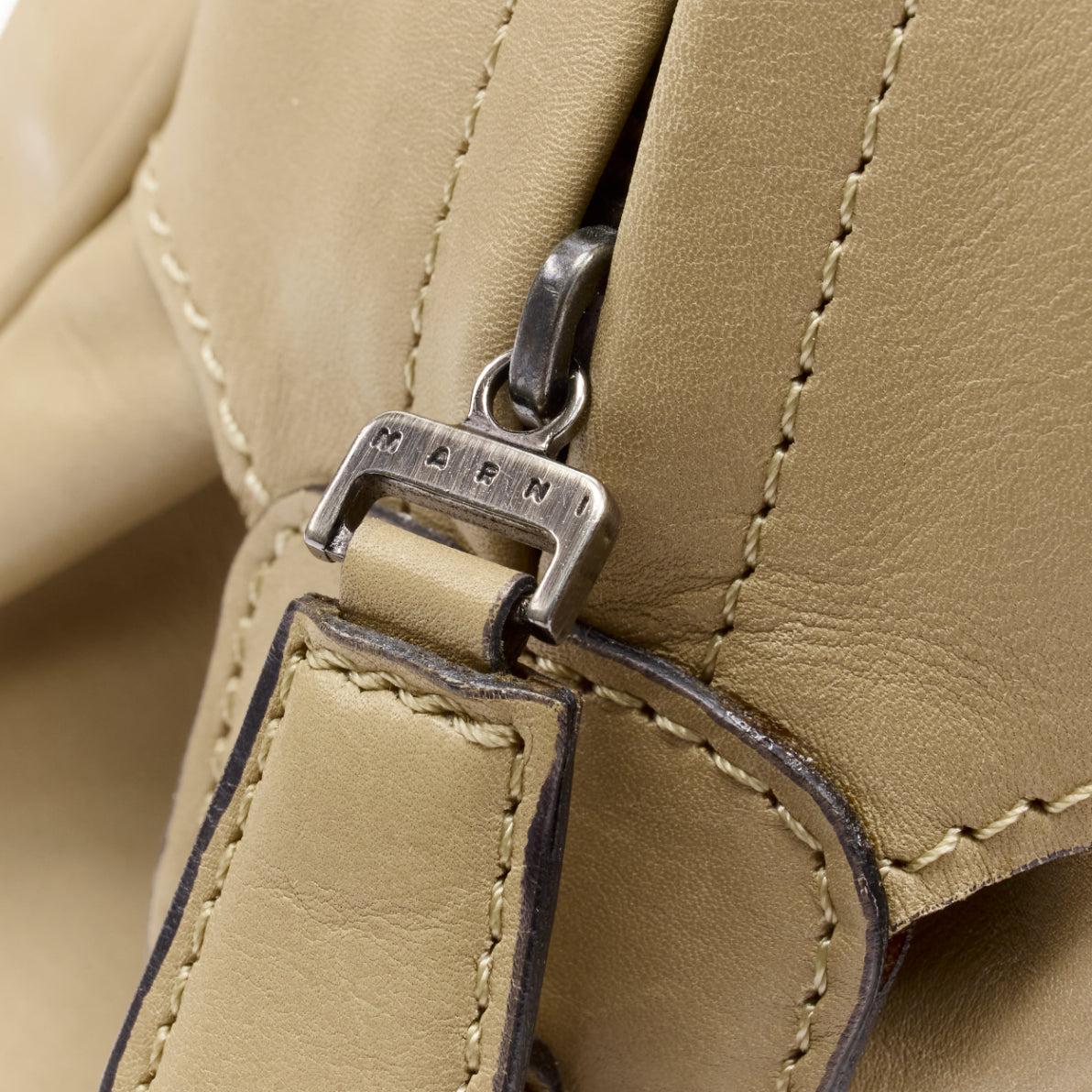 MARNI tan brown leather resin metal chain large weekend bowling boston bag For Sale 8