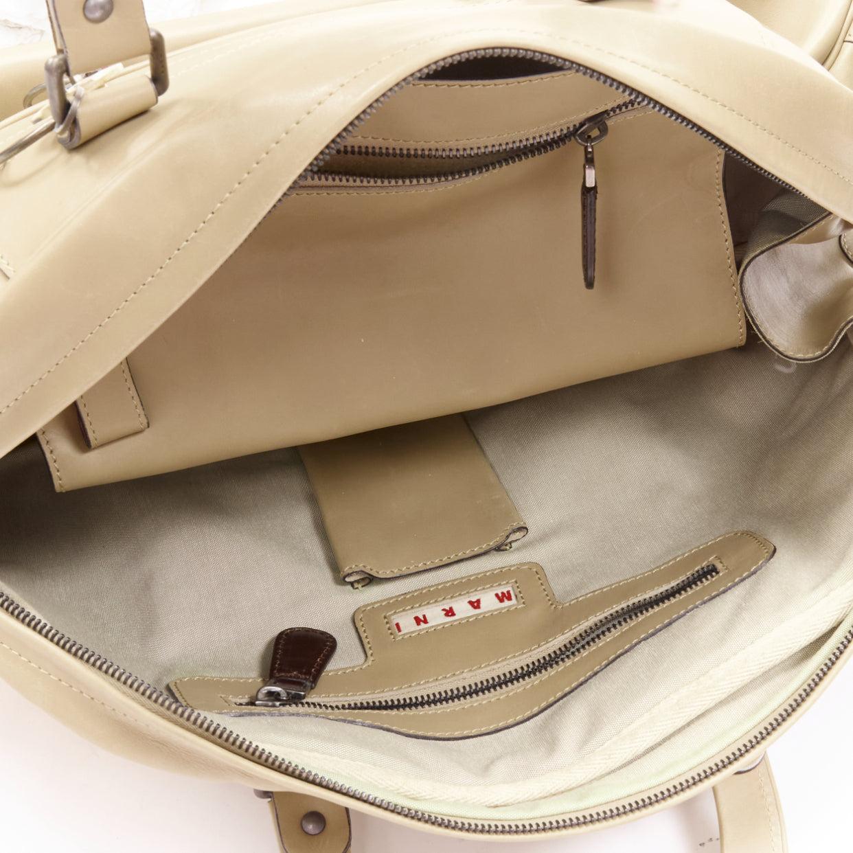 MARNI tan brown leather resin metal chain large weekend bowling boston bag 8