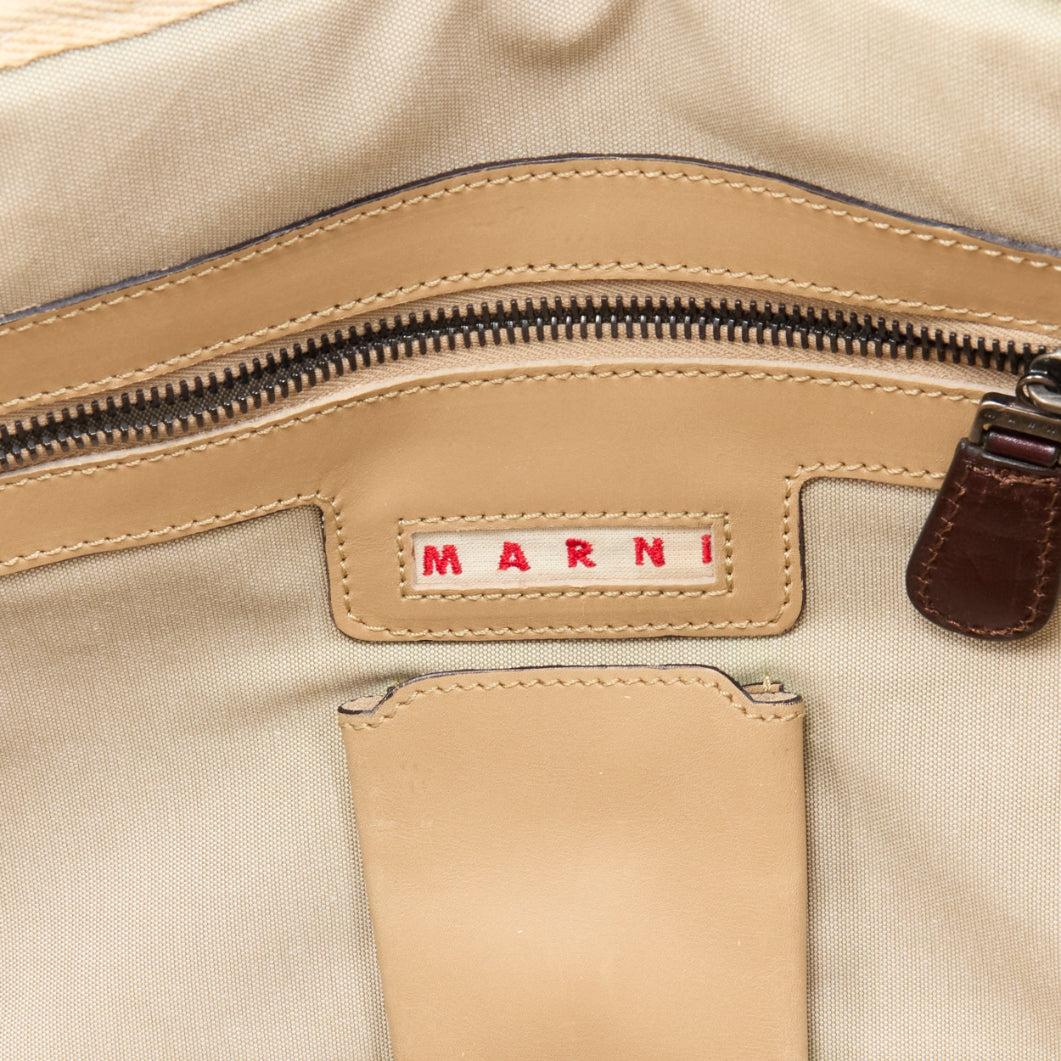 MARNI tan brown leather resin metal chain large weekend bowling boston bag 9