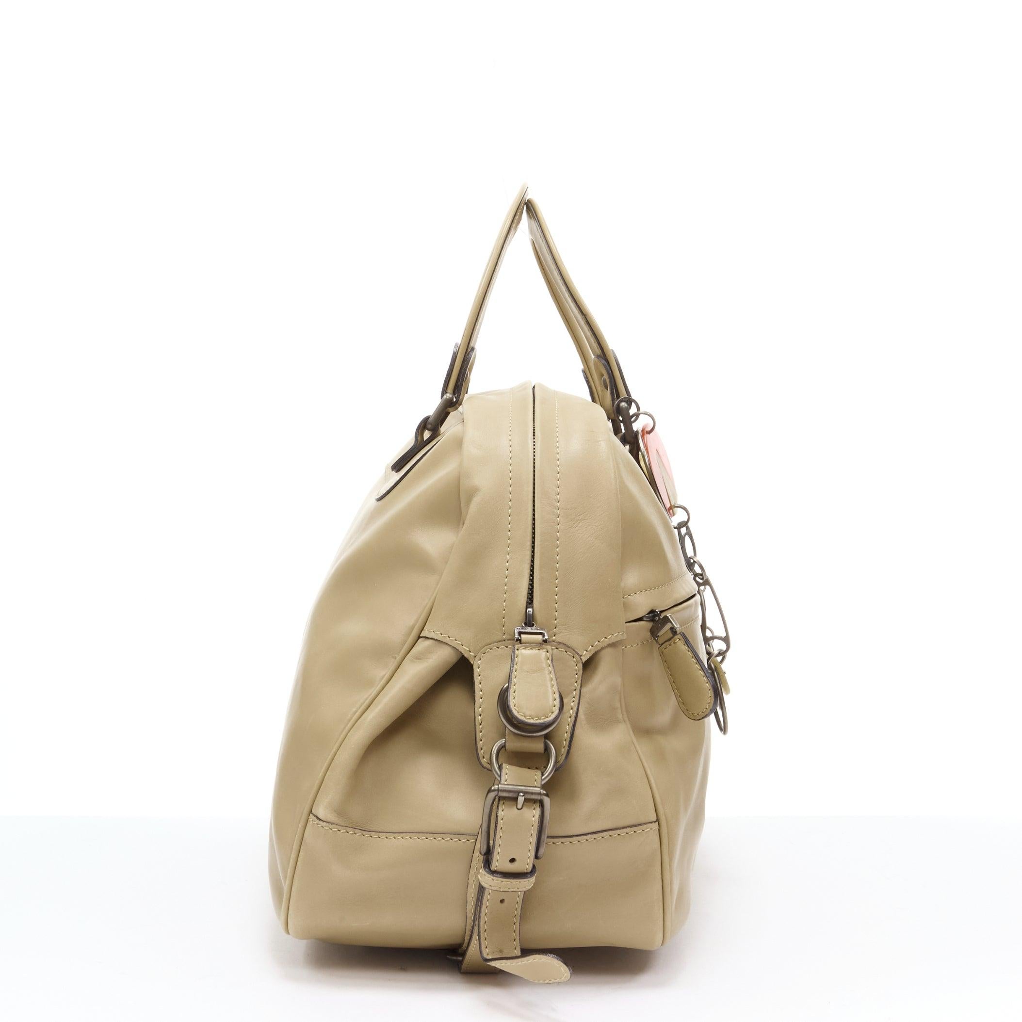 Brown MARNI tan brown leather resin metal chain large weekend bowling boston bag