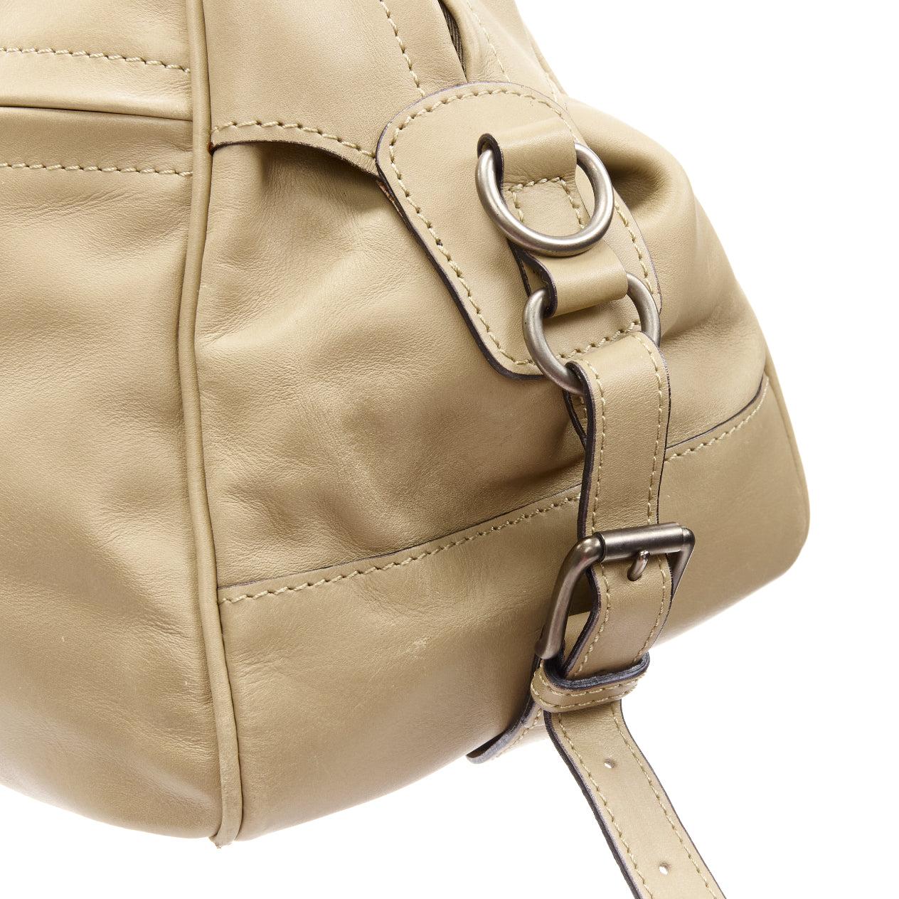 MARNI tan brown leather resin metal chain large weekend bowling boston bag 4