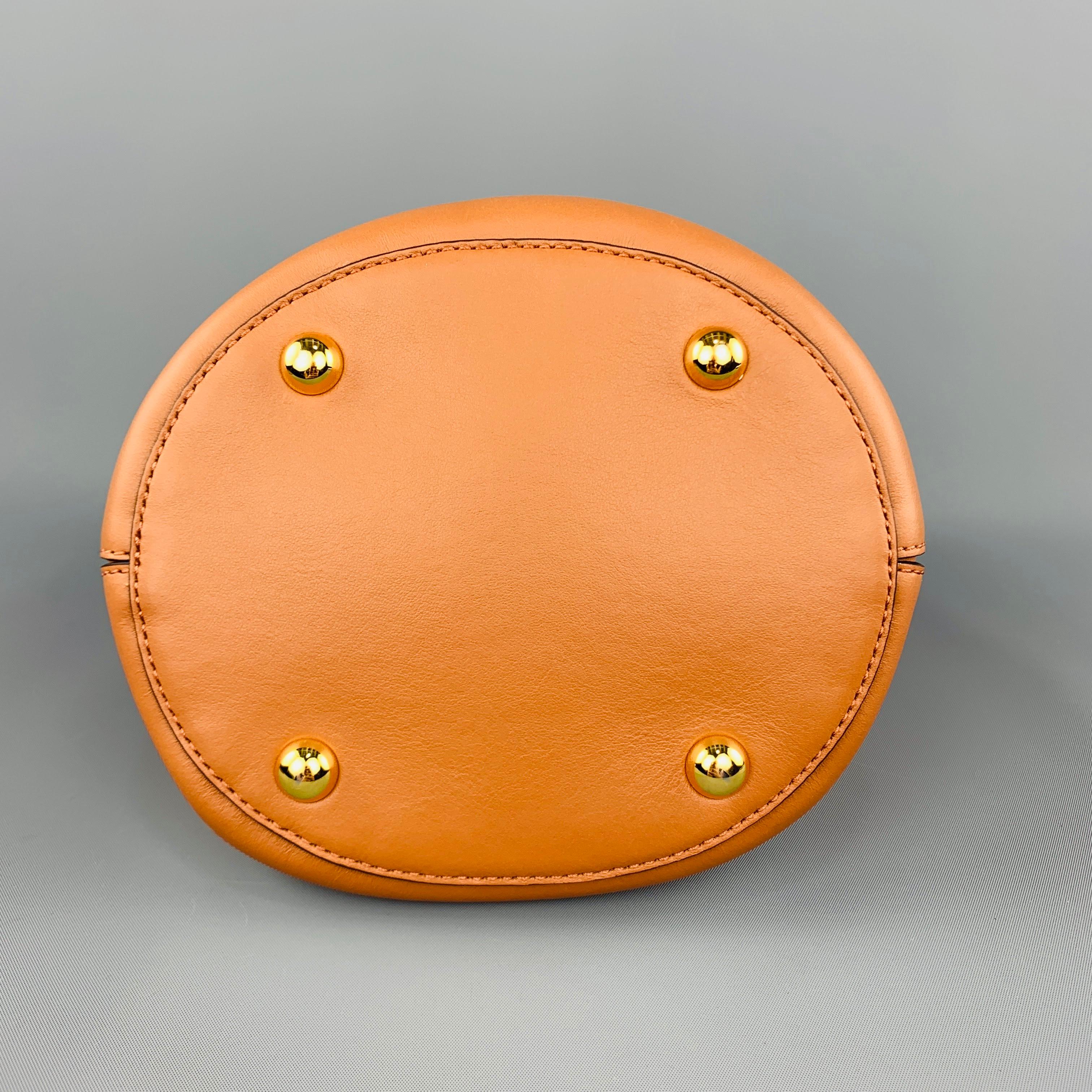 Women's MARNI Tan Leather Blue Enamel Handle Mini PANNIER Bucket Handbag
