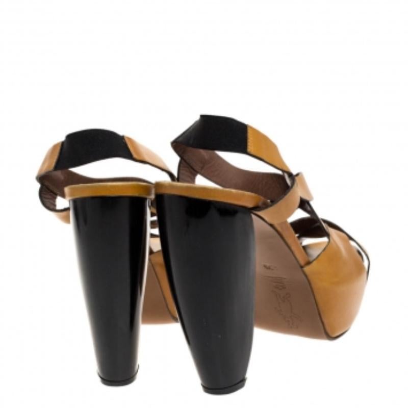 Marni Tan Leder Riemchen Plattform Blockabsatz Slingback Sandalen Größe 40 (Braun) im Angebot