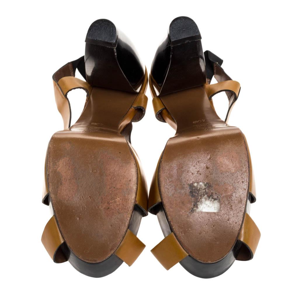 Marni Tan Leather Strappy Platform Block Heel Slingback Sandals Size 40 In Fair Condition For Sale In Dubai, Al Qouz 2