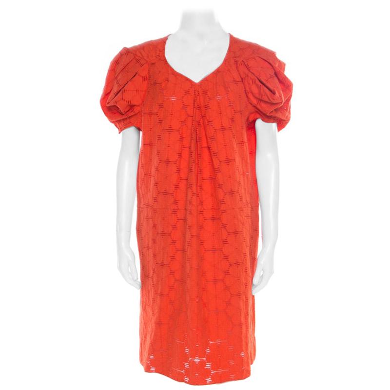 Marni Tangerine Floral Cotton Lace Shift Dress S