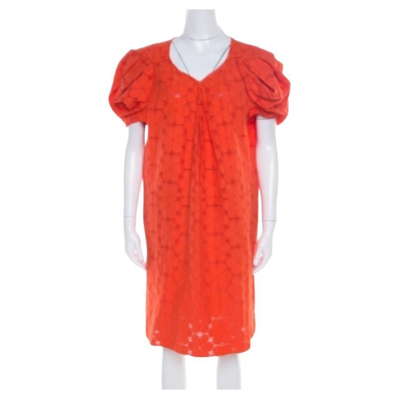 Marni - Vestito corto in pizzo di cotone floreale color mandarino S