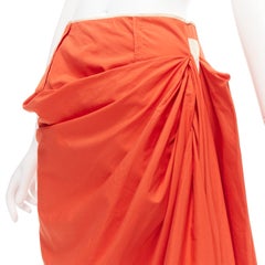 MARNI tangerine orange cotton asymmetric drape pencil midi skirt IT40 S