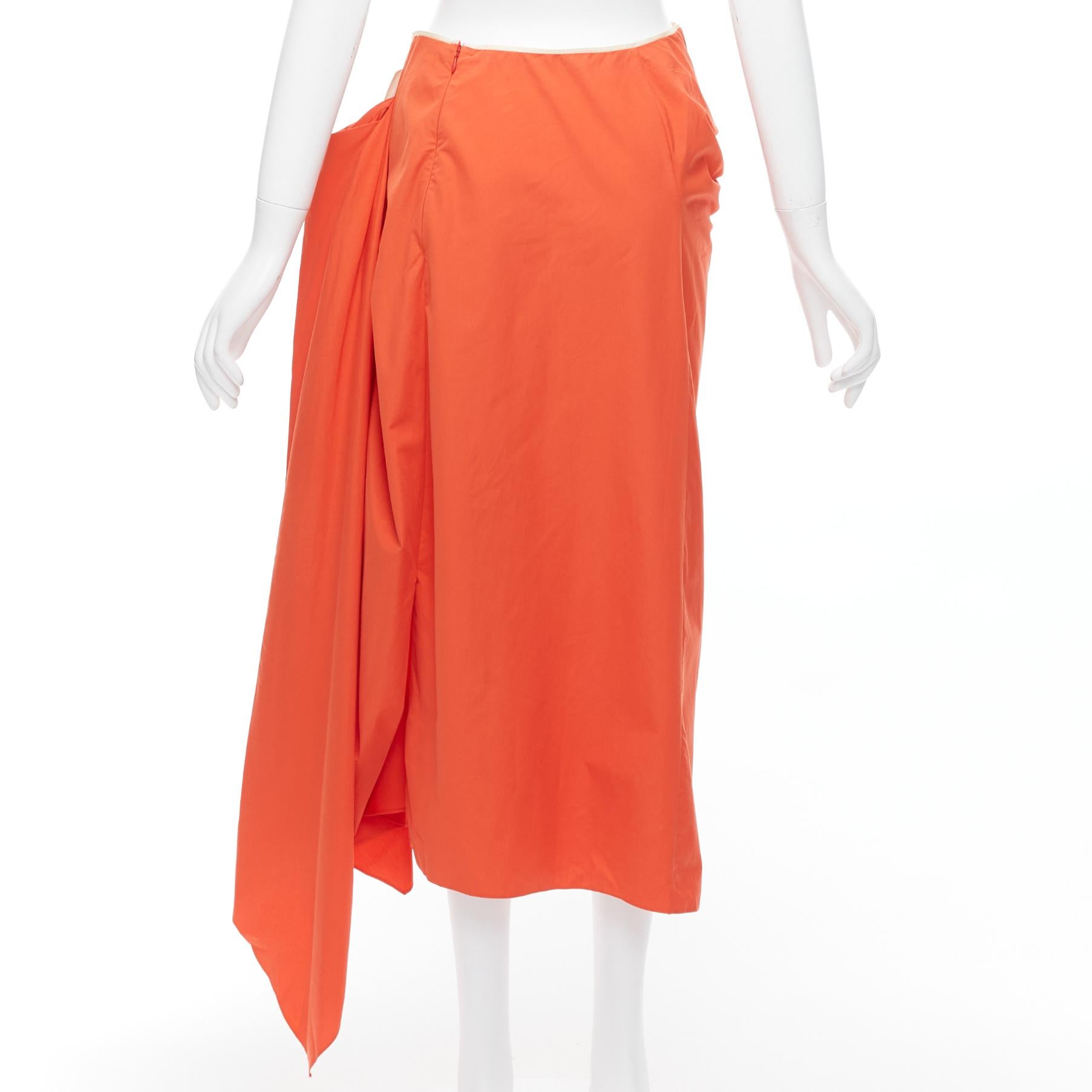 MARNI - Jupe midi en coton drapé asymétrique orange tangerine IT40 S Pour femmes en vente