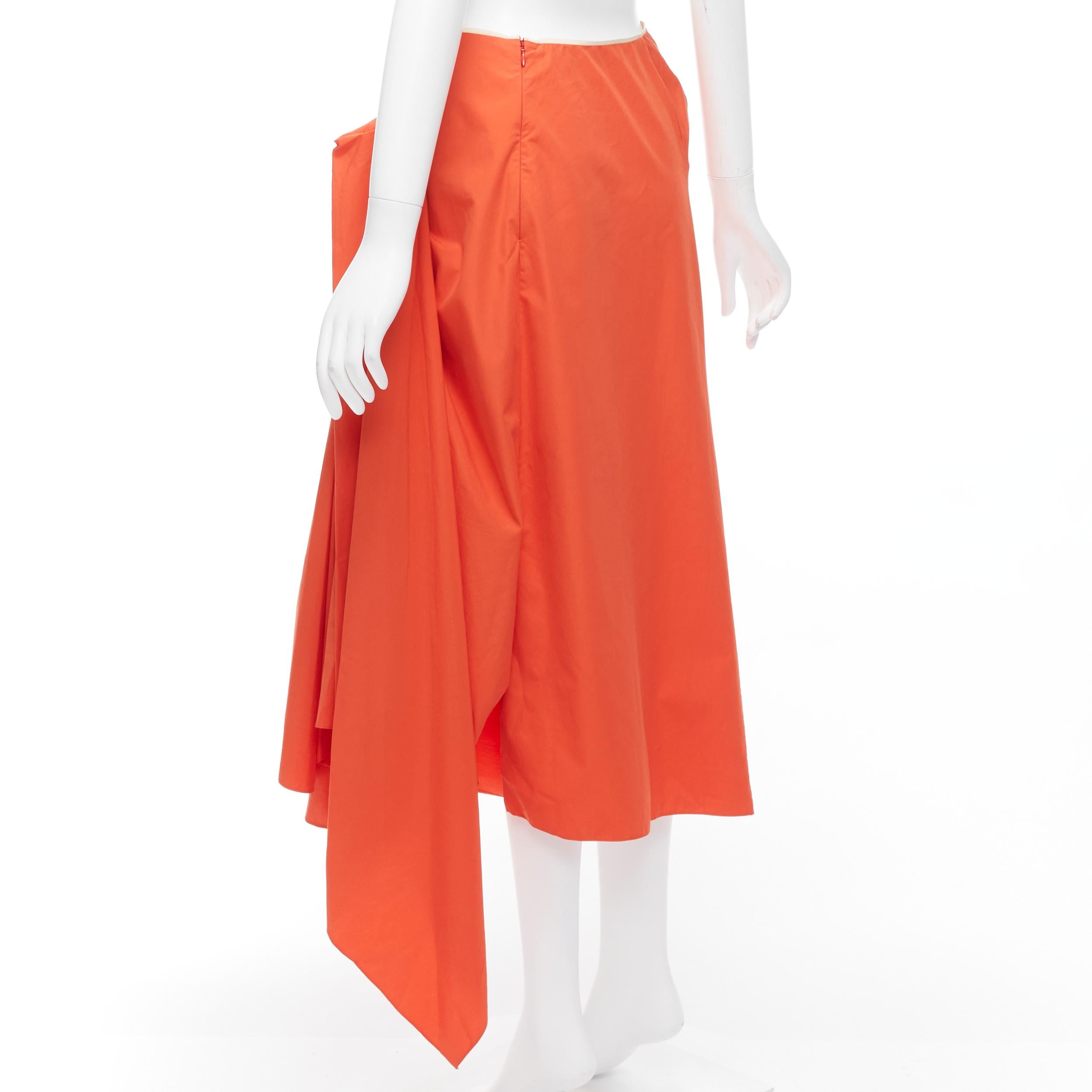 MARNI - Jupe midi en coton drapé asymétrique orange tangerine IT40 S en vente 1
